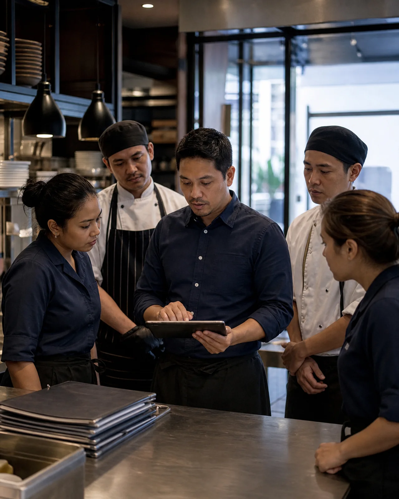 Restaurant operations team coordinating work
