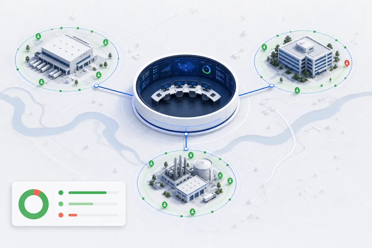 Workforce sites connected to a central portfolio operations view